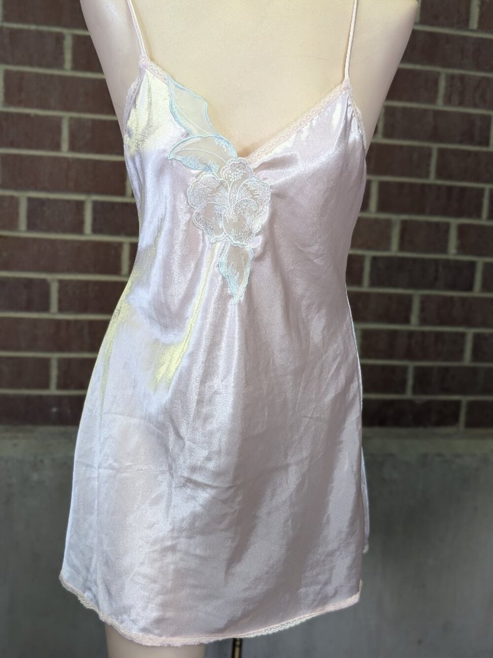 Vintage Y2K TJW Mervyn’s Pink Satin Slip Nightgown S Coquette Floral Lace Dress